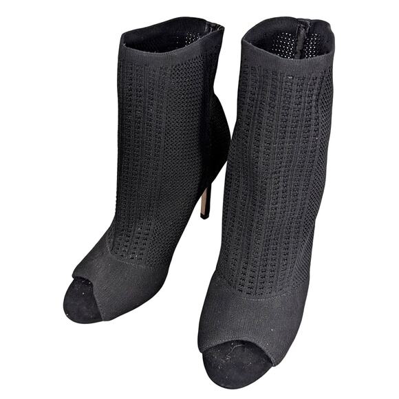 NWOT, FLAW! CATHARINE MALANDRINO! BLACK STRETCH WOVEN ANKLE BOOTIES! PEEP! SZ 8 - Picture 9 of 9